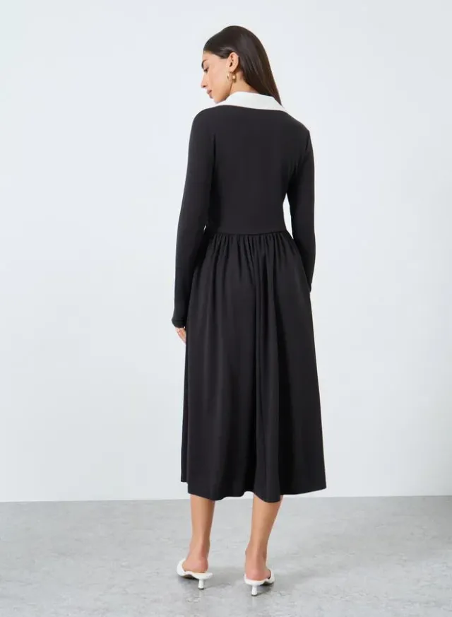 Midi Dress Open Collar Black – image 5