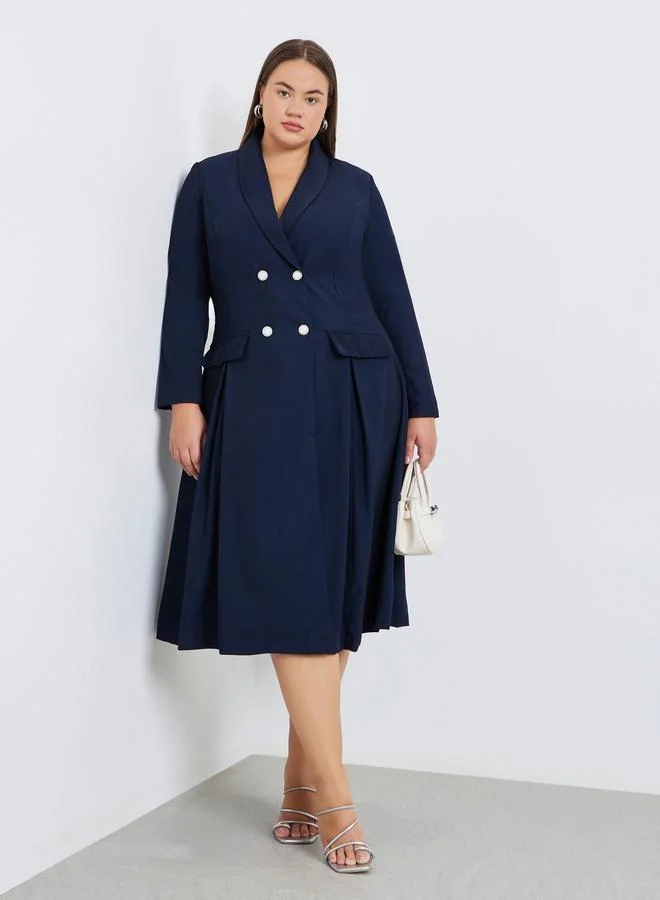 Plus Size Pleated Blazer Midi Dress