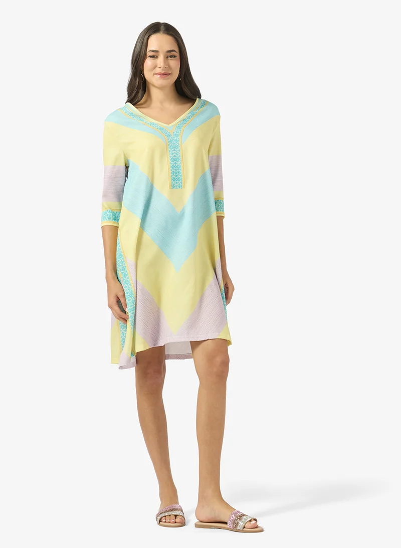 V Neck Stripe Kaftan Dress