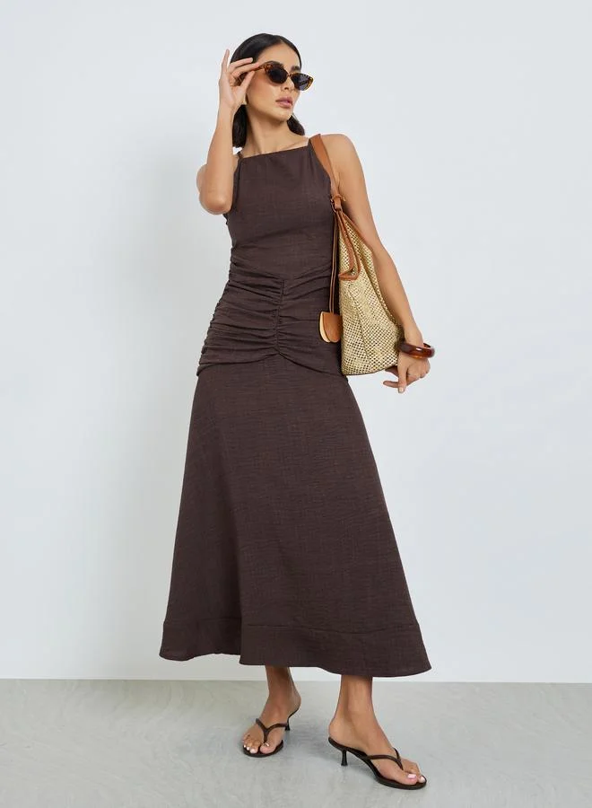 Sleeveless Maxi Sheath Dress Brown
