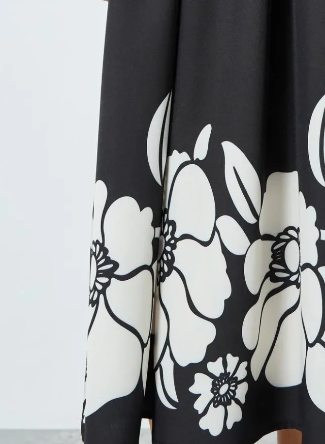 Floral Print A-Line Midi Dress Black – image 3