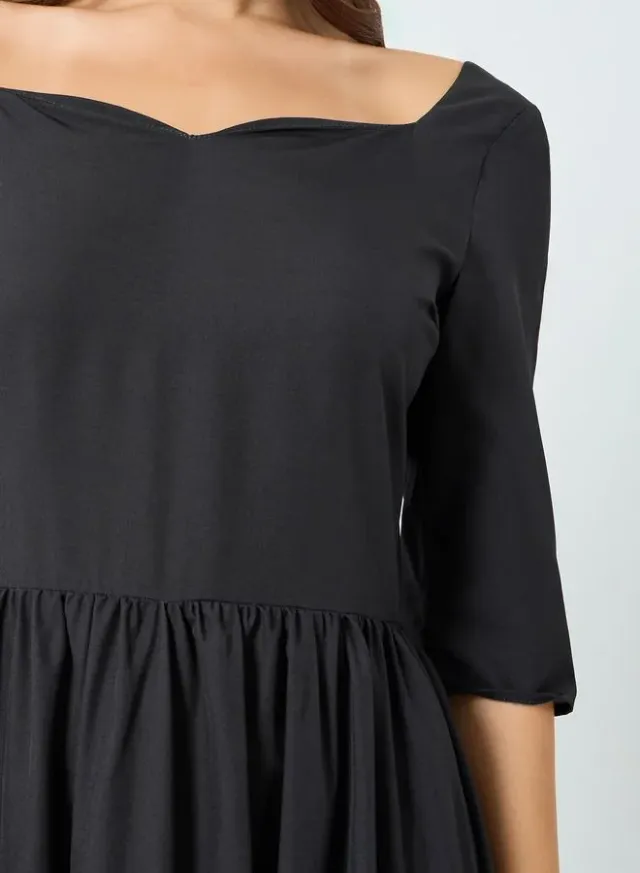 Floral Print A-Line Midi Dress Black – image 4