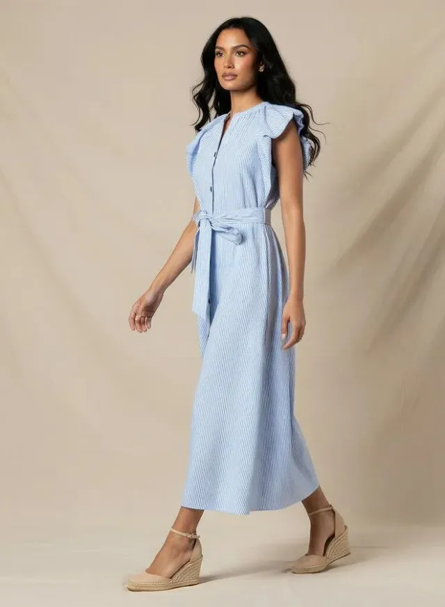 Women's Striped A-Line Tie-Up Belt Dress