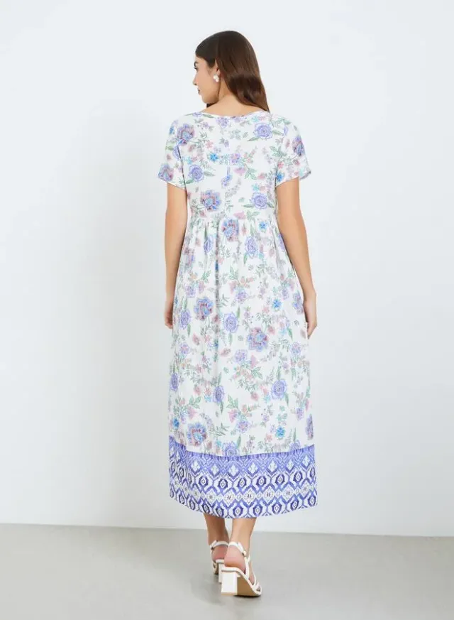 Floral Print A-Line Midi Dress Blue – image 4