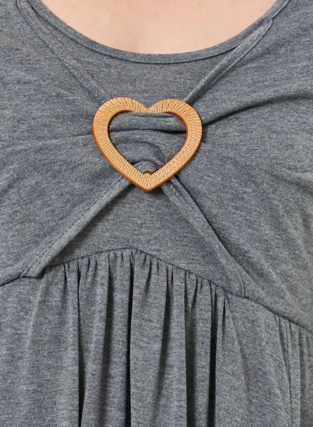 Ruffled Hem Metal Heart Front Midi Dress Grey – image 4