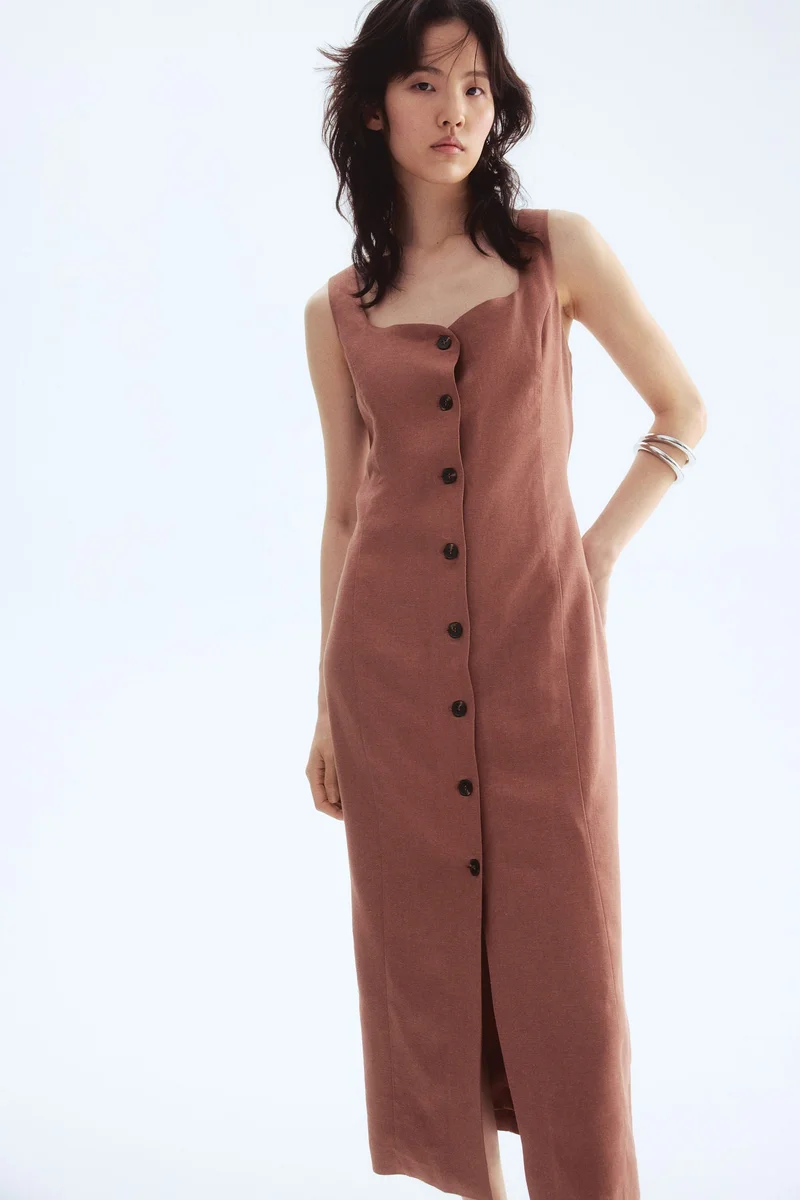Linen Blend Midi Dress