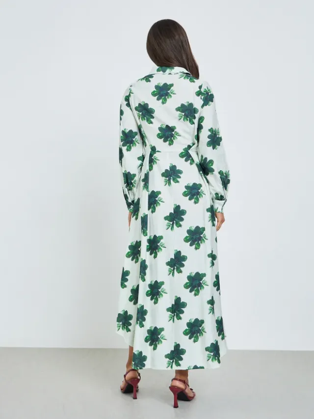 Floral Cuffed Shirt Maxi Dress Green – image 5