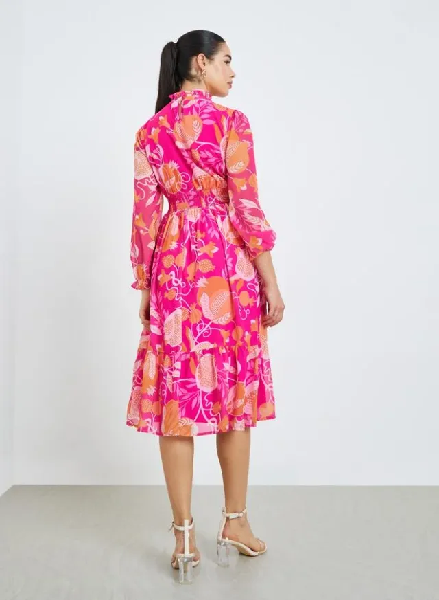 Women's Floral A-Line Midi Dress Pink – image 4