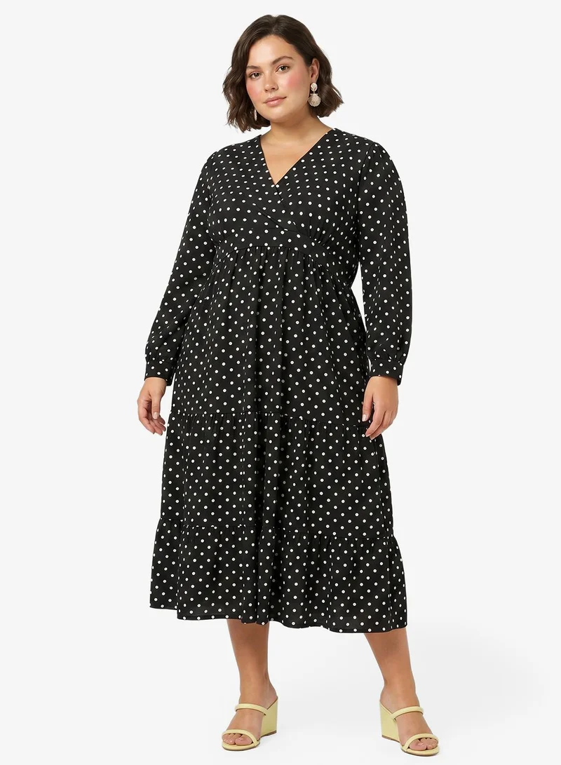 Polka Dot Wrap A-Line Dress