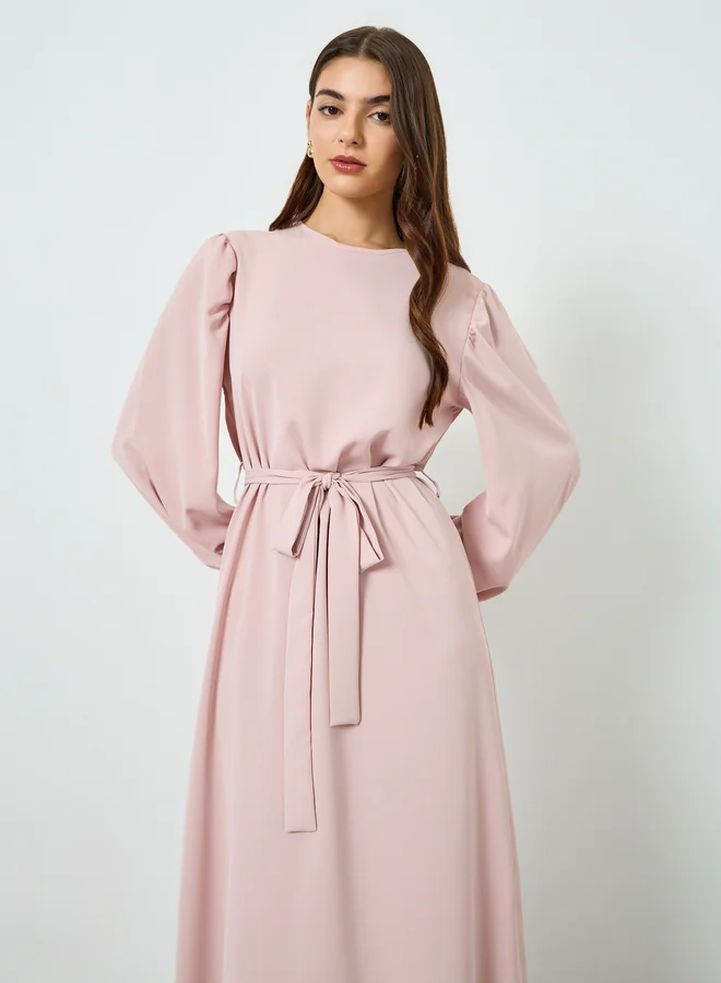 Balloon Sleeve A-Line Maxi Dress Pink