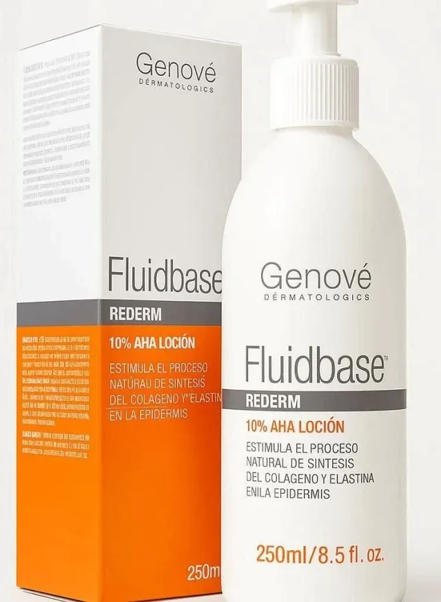 لوشن Genové Fluidbase Rederm 10% AHA (250 مل) – علاج مكثف لتقشير الجسم للبشرة الجافة والخشنة والمتصلبة – يحتوي على حمض الجليكوليك لتنعيم الركبتين والمرفقين