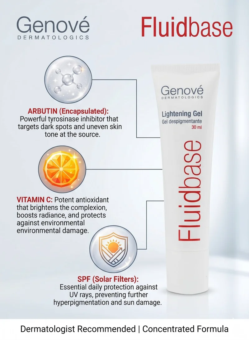 جل تفتيح البشرة Genove Fluidbase (30 مل) | مصحح البقع الداكنة ومُفتيح البشرة | يحتوي على الأربوتين وفيتامين C