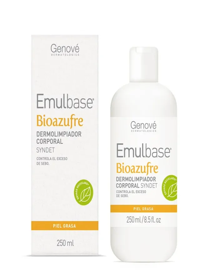 منظف الجسم Genové Emulbase Bioazufre سعة 250 مل - صابون صناعي للتحكم في إفراز الدهون مخصص للبشرة الدهنية والمعرضة لحب الشباب والعيوب – صورة 4