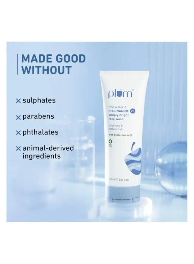 Plum Simply Bright 2% Niacinamide Rice Water Brightening Face Wash 100ml – image 4
