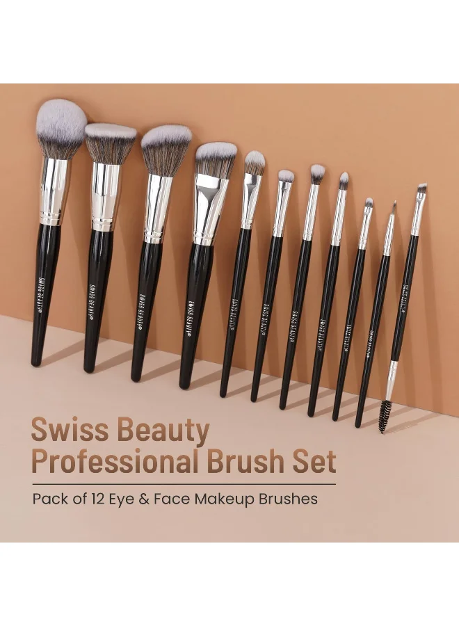 مجموعة فرش مكياج Swiss Beauty شفافة 12 قطعة