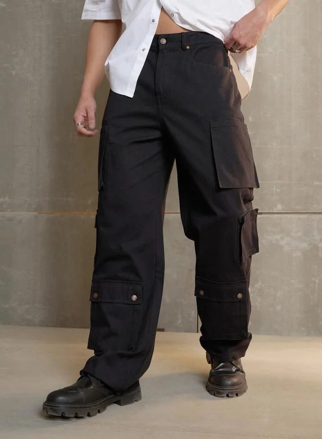Utility Wide Leg Cargo Pants Black