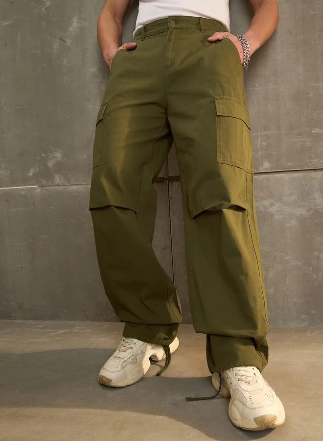 Twill Wide Leg Cargo Pants Sassafras Green