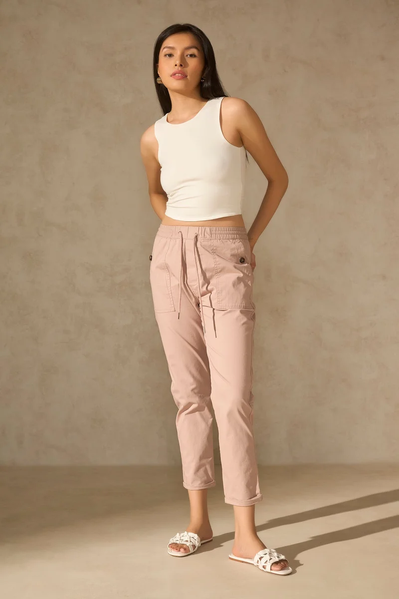 Women's Straight Fit Mid-Rise Cotton Trousers