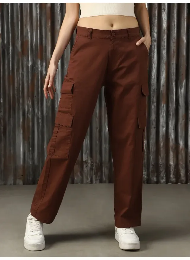 Women's Dad Fit Cargo Trousers Brown – image 6