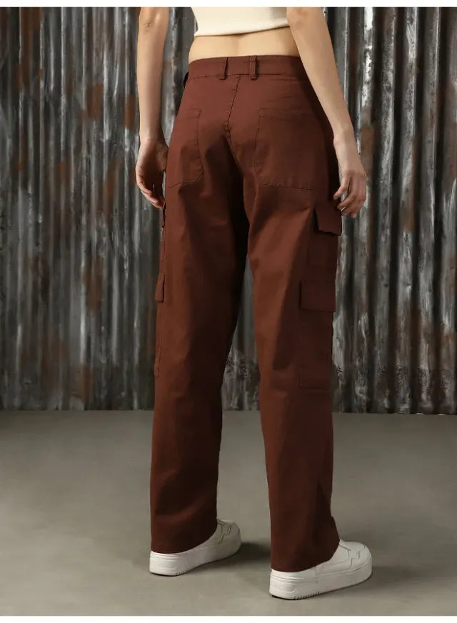 Women's Dad Fit Cargo Trousers Brown – image 7