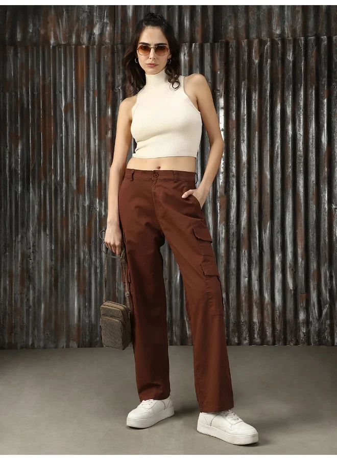 Women's Dad Fit Cargo Trousers Brown