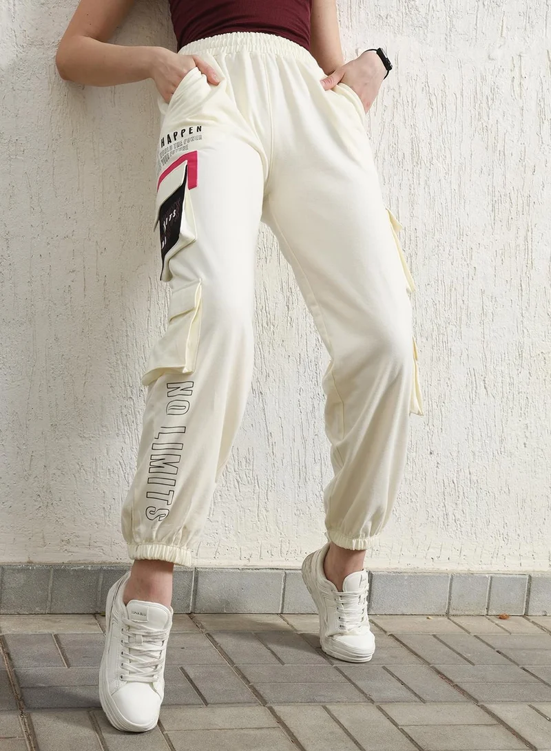 Printed High-Rise Cargo Joggers Pink