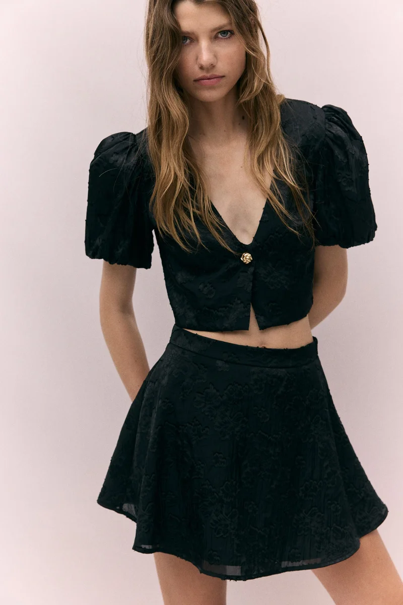 Cropped Jacquard Blouse