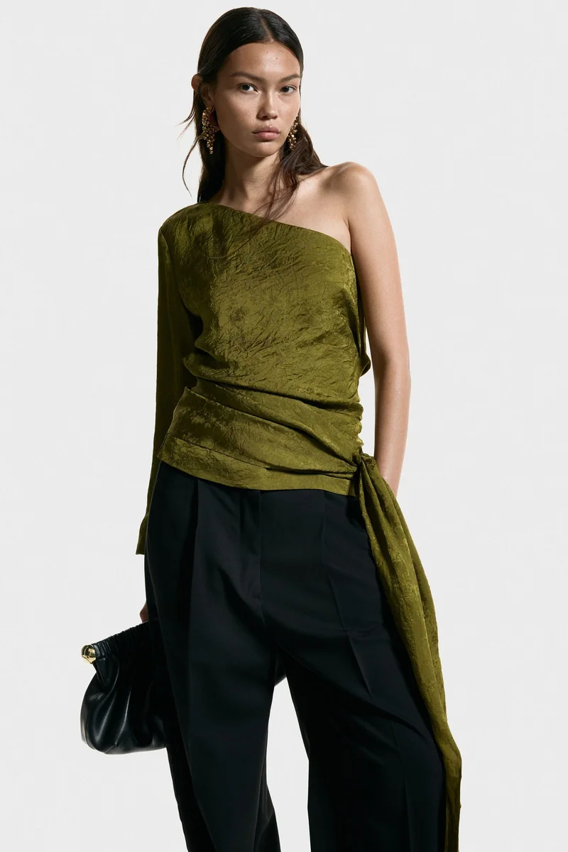Jacquard One-Shoulder Blouse