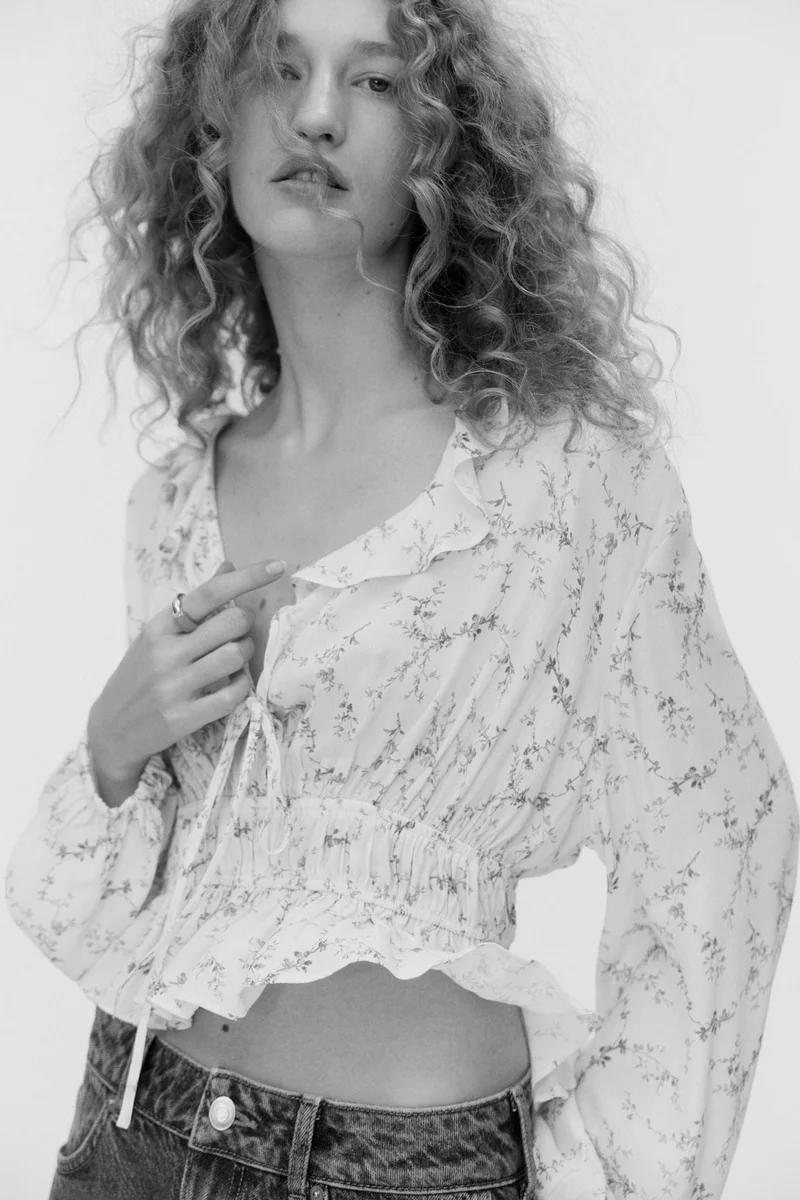 Flounce Trim Viscose Blouse