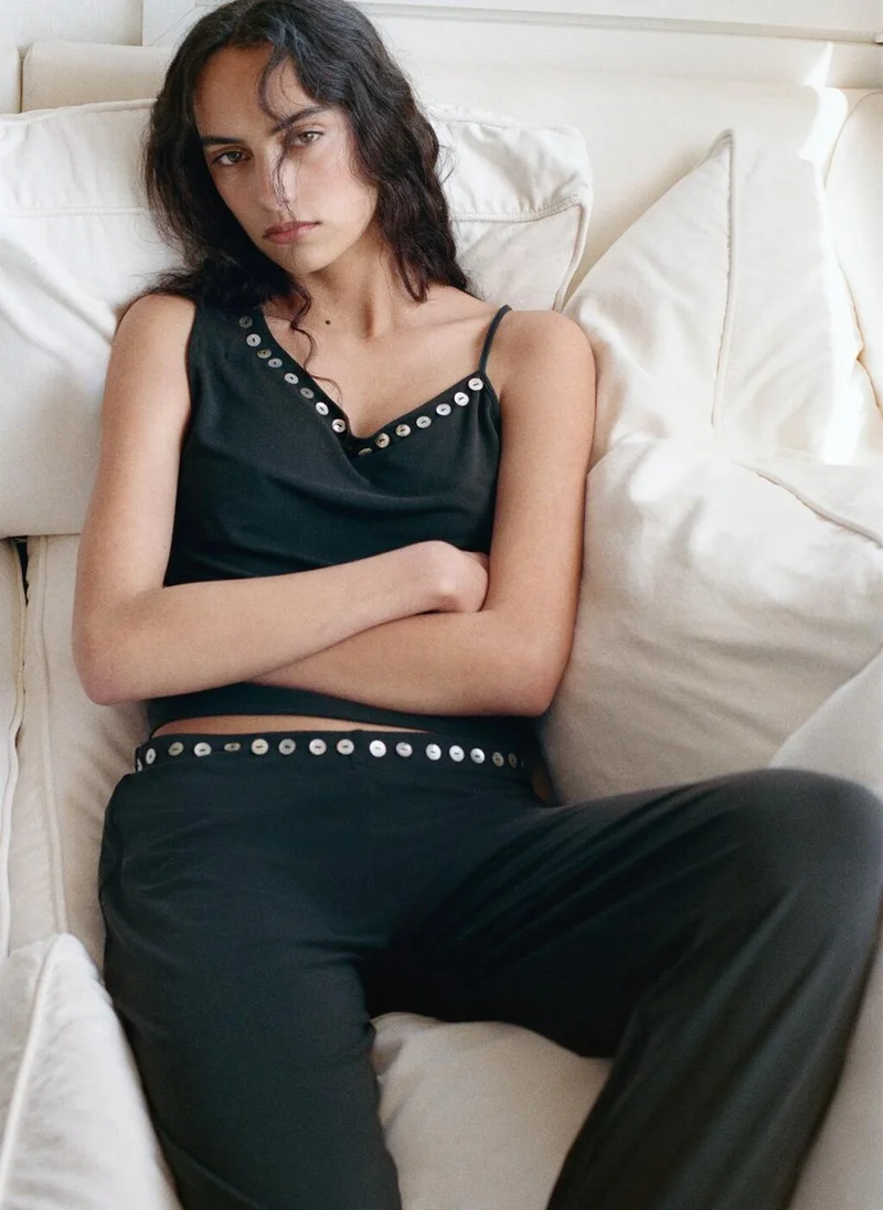 Embroidered Button Asymmetrical Top