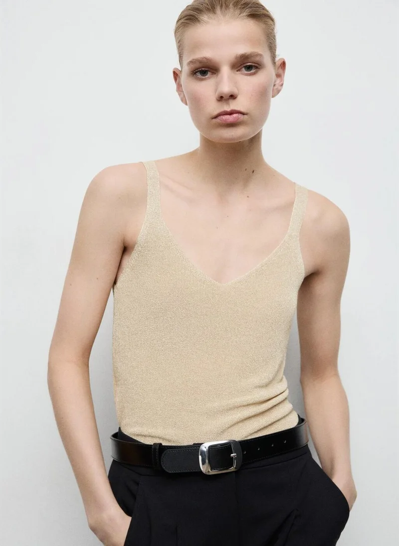 Lurex Knit V-Neck Top