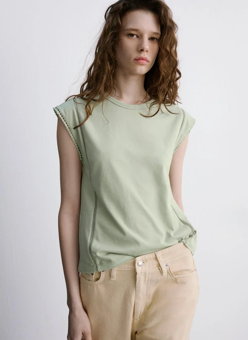 Cotton Embroidered Openwork T-shirt