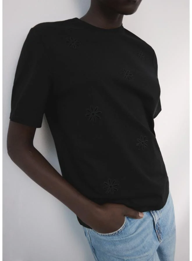 Embroidered cutwork cotton T-shirt