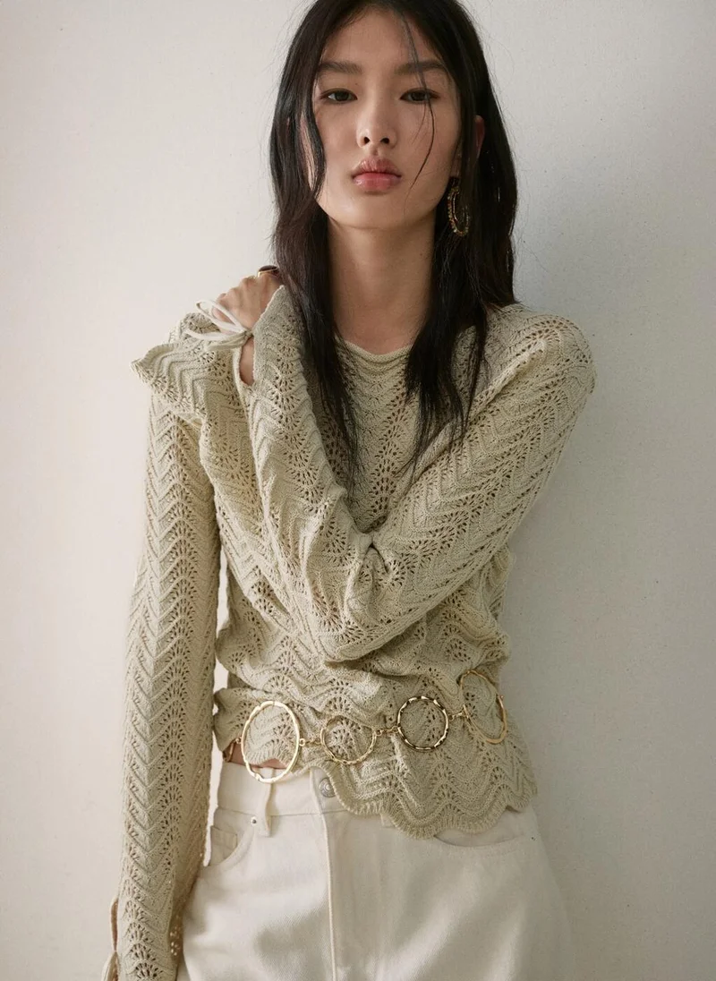 Slit Sleeve Openwork Knit Sweater