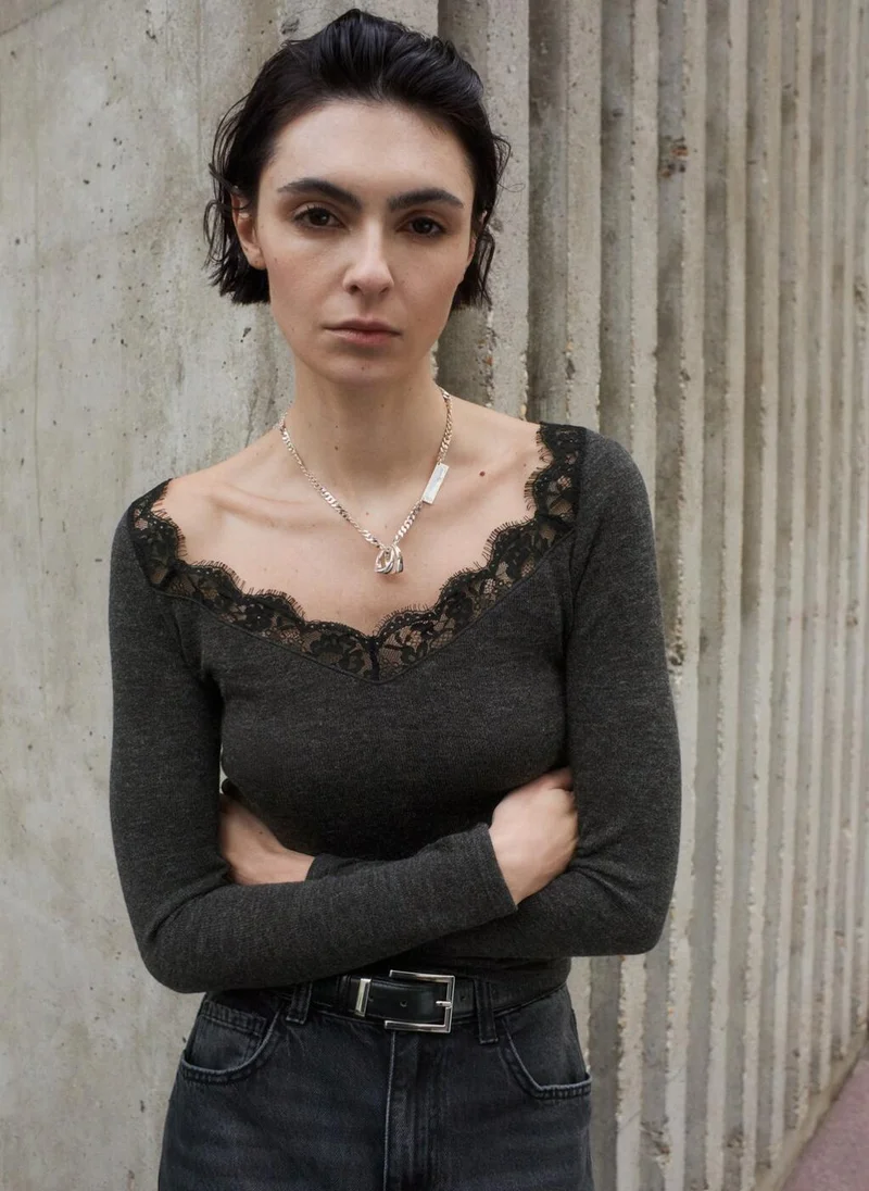 Lace-Trim Scoop-Neck Top