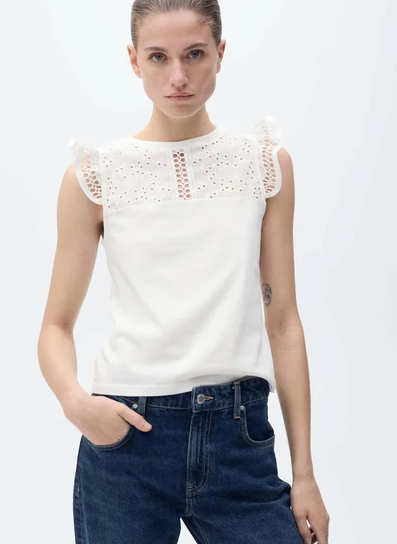 Openwork Neckline Cotton Top