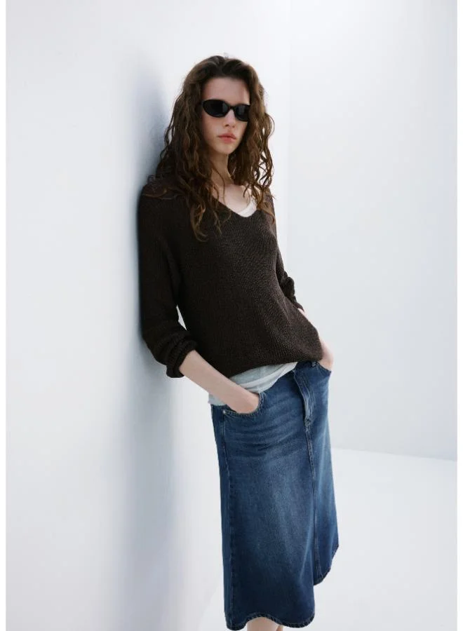 V-neck Openwork Knit Sweater