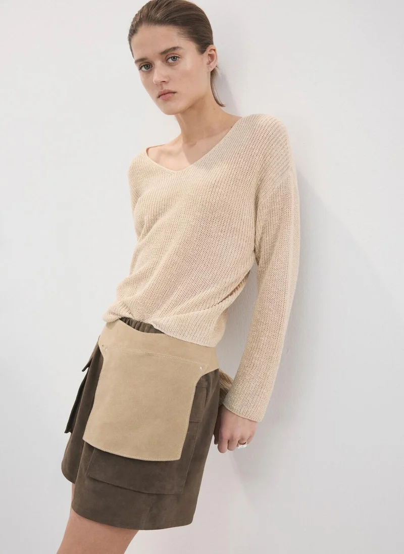 V-neck Openwork Knit Sweater