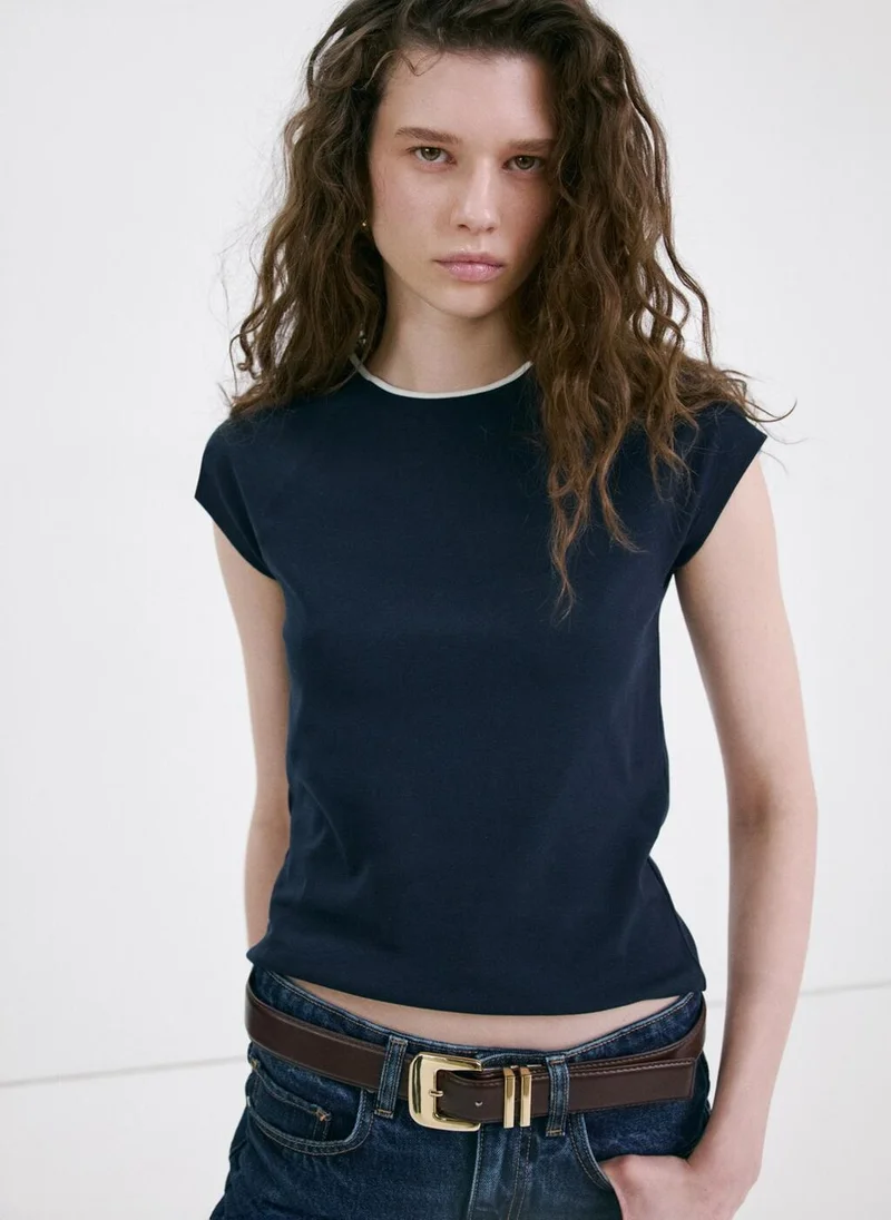 Cotton Contrast Trim T-shirt