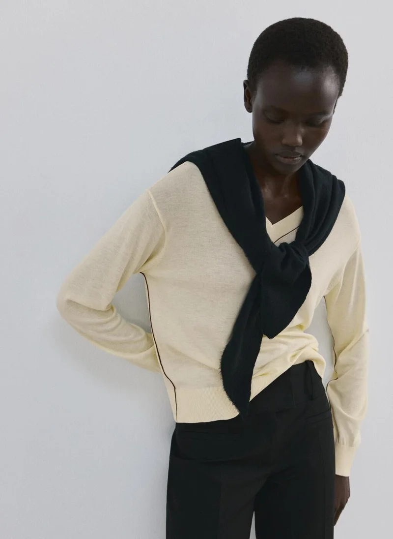 V-Neck Sweater with Contrasting Trim