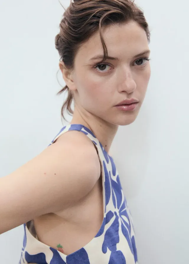 Cropped Printed Crew Neck Top blue – image 4