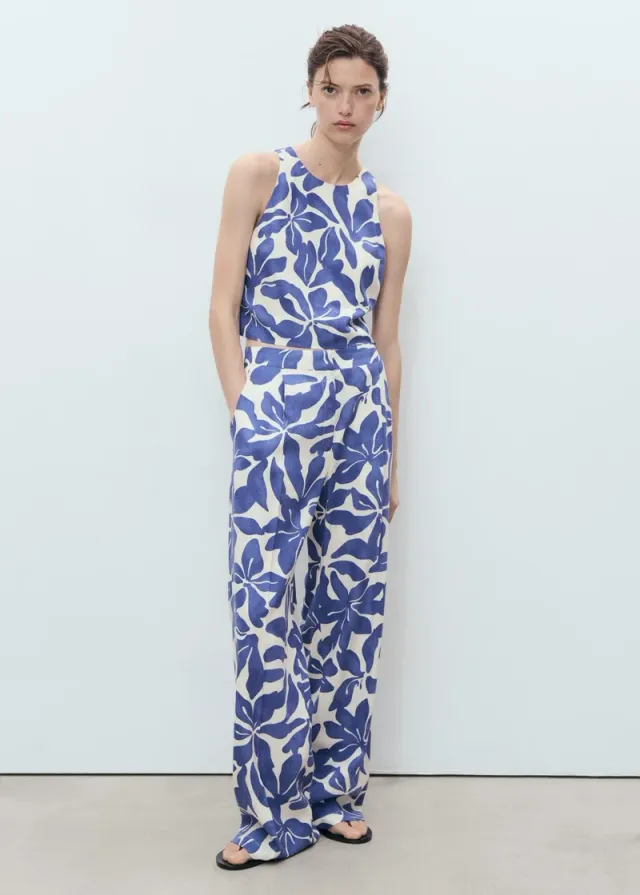Cropped Printed Crew Neck Top blue – image 5