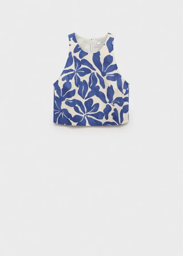 Cropped Printed Crew Neck Top blue – image 6