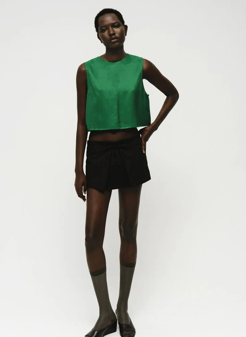 Linen Blend Button Top