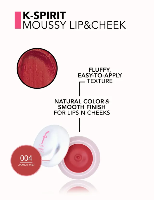 مستحضر K-Spirit Moussy متعدد الاستعمالات للشفاه والخدود بلمسة مطفية ناعمة، 004 Jammy Red – صورة 4