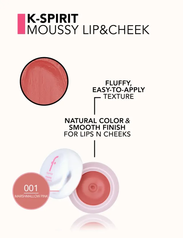 مستحضر K-Spirit Moussy للشفاه والخدود Marshmallow Pink – صورة 4