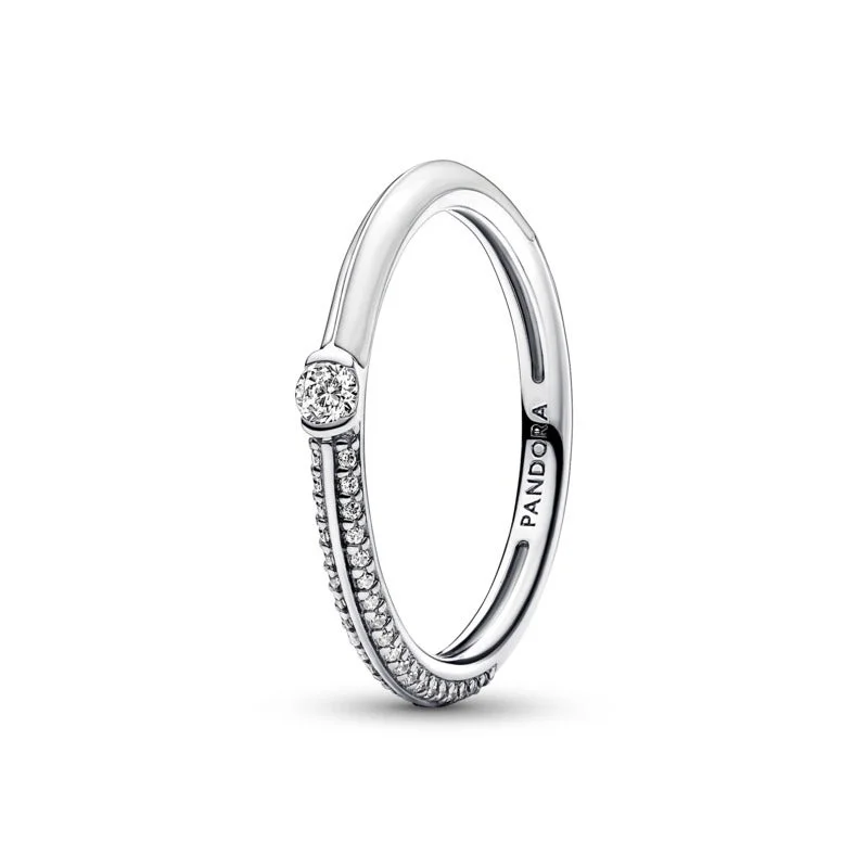 Sterling Silver White Enamel CZ Pavé Ring Silver