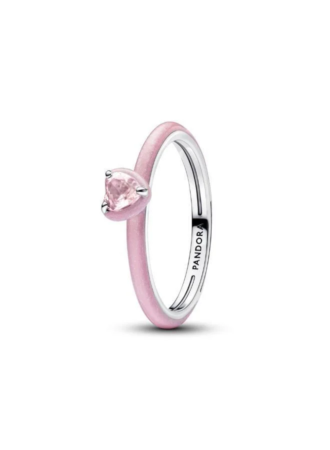 Sterling Silver Heart Ring with Pink Crystal & Enamel, Multicolor