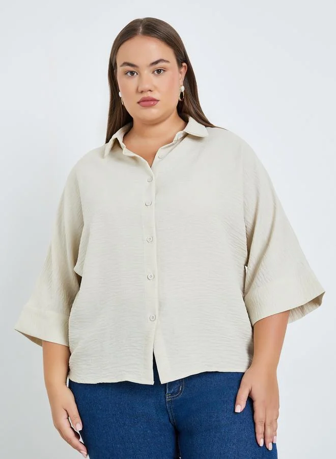 Plus Size Collared Shirt Off White