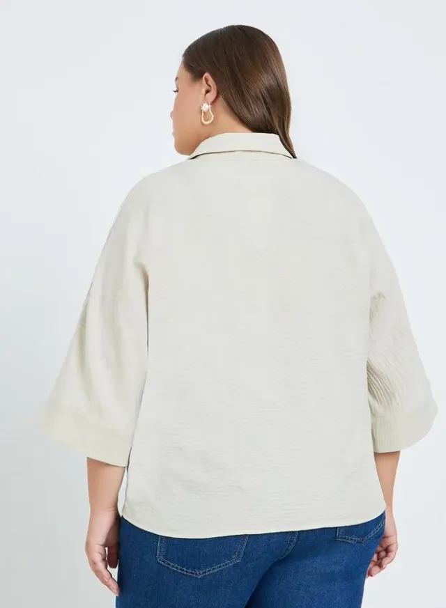 Plus Size Collared Shirt Off White – image 4